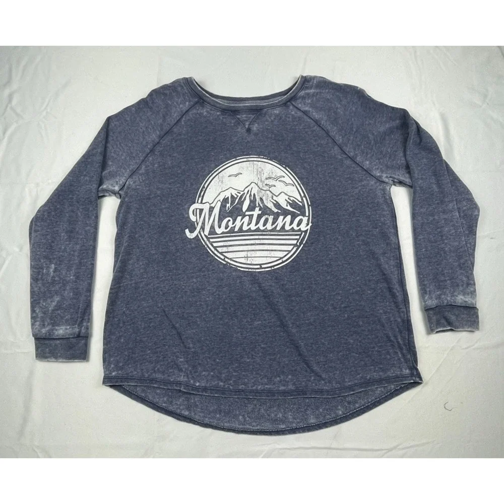GRAYSON THREADS MONTANA CREWNECK SWEATSHIRT BLUE GRAPHIC PULLOVER ADULT XL